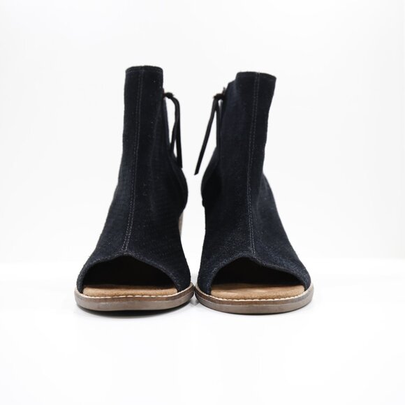 Toms Majorca Black Suede Leather 3" Block Heel Peep Toe Ankle Booties - 10 - Picture 2 of 7